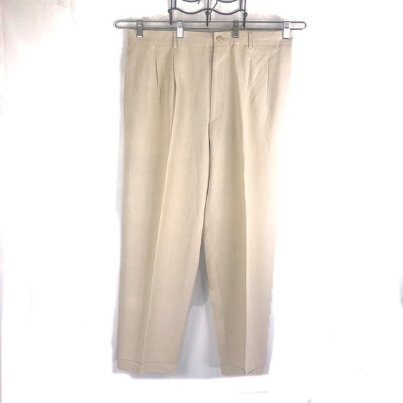 J FERRAR Slacks (38W/30L) cream/beige pleated front - Picture 1 of 9